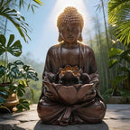 Zen Buddha Water Fountain Outdoor, 19" H Handcrafted Buddha Statue Water Feature with Soothing Waterfalls & Lights, Peaceful Oasis for Garden Patio Yard Deck Living Room Floor Tabletop Decor by Ultym