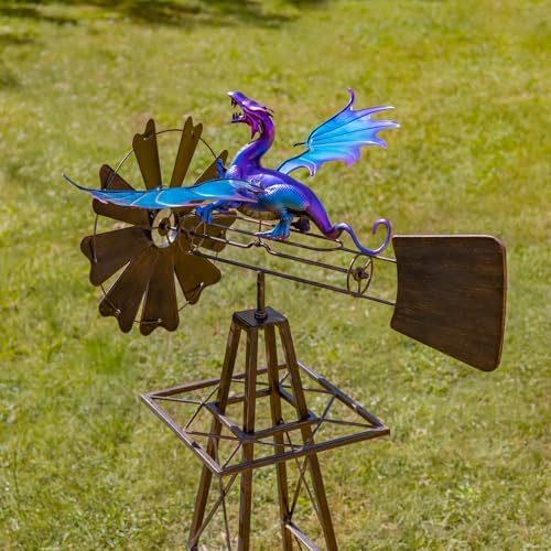 Windmill Spinner with Moving Hand-Painted Animals Scenes on Top, Includes Metal Tower Stand, Decorative Garden Decor (Flying Dragon) - Image 4
