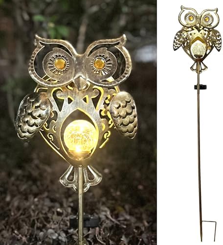 Owl Solar Garden Lights Outdoor, 40.55" Tall Iron Metal Yard Art, Weatherproof Pathway Stakes for Patio Lawn, Unique Owl Statue with Warm LED for Fence Plant Pot Decoration - Image 2