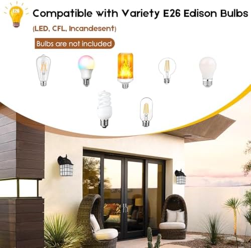 Brightever 2-Pack Dusk to Dawn Outdoor Wall Lantern, Exterior Light Fixtures with Photocell Sensor, Black Wall Light Waterproof, Waterfall Glass Outside Wall Sconce for Porch House Garage - Image 5