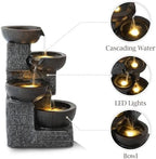 4 Tiered Waterfall Fountains, Outdoor Water Fountains with LED Lights, Garden Outside Brick Waterfalls, Modern Cascading Flow Fountain for Garden, Yard, Patio, Home Decor (Brown) - Image 6