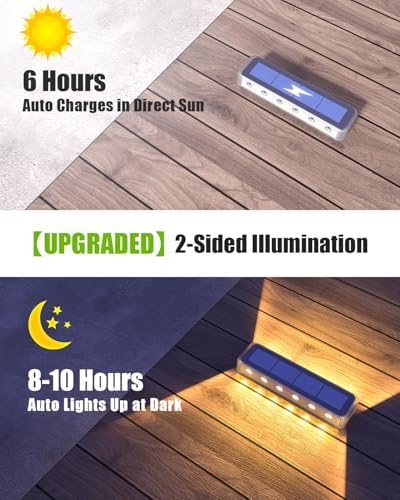 DetarZinLED Solar Step Lights, 12 LEDs 2-Sided Glow, IP68 6 Pack Warm White - Image 2