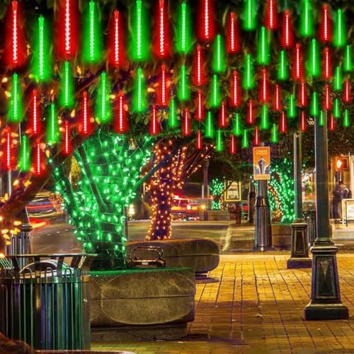 Solar Meteor Shower Lights 16 Tubes Christmas Lights Outdoor Red and Green - Image 3