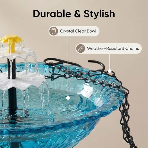 2026 New Solar Bird Bath Fountain, Large Hanging Cascade Water Bowl with Solar Pump, Outdoor Fountain for Hummingbirds, Garden, Patio & Backyard Decor - Image 5