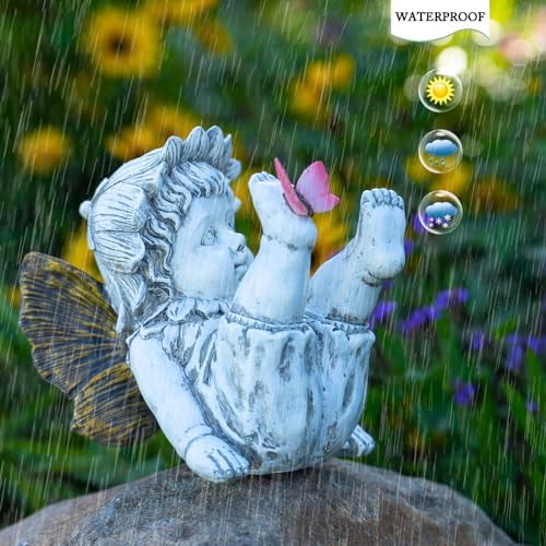 Suyorpe Fairies for Fairy Garden Solar Decor - Fairy Figurines Resin Outdoor Statues Ornaments with Light up Butterfly for Patio,Lawn,Yard,Porch,Outside Angel Gifts - Image 6