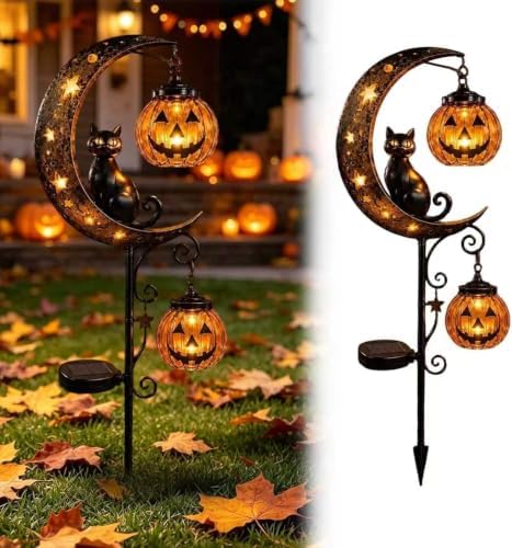 Halloween Moon Cat Solar Stake Light Pumpkin Lantern Outdoor Garden Ornamen by Unknown