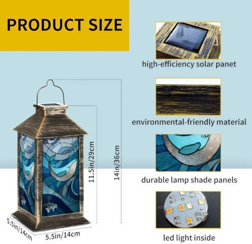 Solar Lantern Leaded Glass Whale Art Dreamy Outdoor Waterproof Garden Hanging Lantern Solar Powered Lighting Outside Solar Light for Patio Yard Camping, Gifts for Women Mom - Image 2