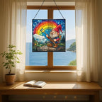 Gnome with Rainbow Paintbrush Stained Glass Suncatcher – Square Hanging Window Panel for Home or Greenhouse – Whimsical Glass Art Gift for Garden Lovers, Christmas, Halloween, Father Days 4QDKIj - Image 6