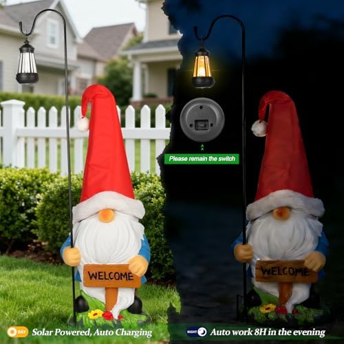 Enrichoice 39" Tall Large Garden Gnomes Outdoor with Solar Lantern, Weatherproof PVC Gnomes Decorations for Yard Statue with Ground Stake for Lawn, Pathway, Patio & Porch Decor (Excluding Battery) - Image 2