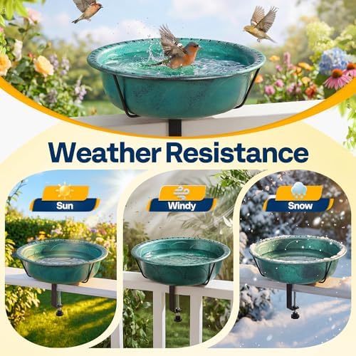 VIVOHOME Deck-Mounted Bird Bath with Adjustable Metal Clamp, Green - Image 3
