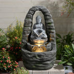27.2" H Outdoor Water Fountain with LED Lights, Buddha Design Cascading Water Feature for Zen Garden Patio Backyard Porch Decor by Unknown