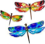 John's Studio Dragonfly Wall Decor Outdoor Metal Garden Hanging Art Glass Sculptures Home Insect Theme Decorations for Living Room, Bedroom Yard, Fence and Patio - 3 PCS by JohnsStudio