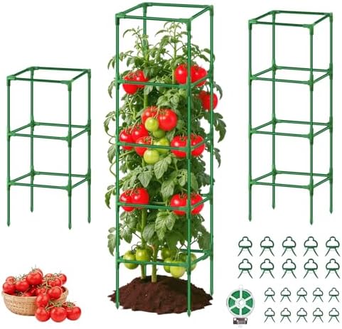 3 Pack Square Tomato Cage Heavy Duty Rust-Resistant Metal Tomato Trellis by Sidefusi