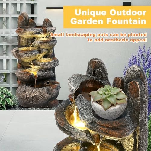 MAGIC UNION 6-Tier Cascading Rock Water Fountain, Natural Stone Look，27" H - Image 2