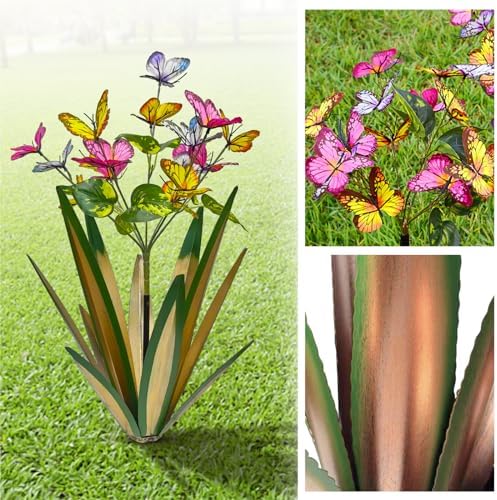 TOMBABY Garden Outdoor Butterfly Enlarge Thickened Wind Resistant Metal Agave Garden Art Metal Plant Country Sculpture Statue Decorations Ornaments Artificial Waterproof Butterflies(Light Green 2pcs) - Image 5