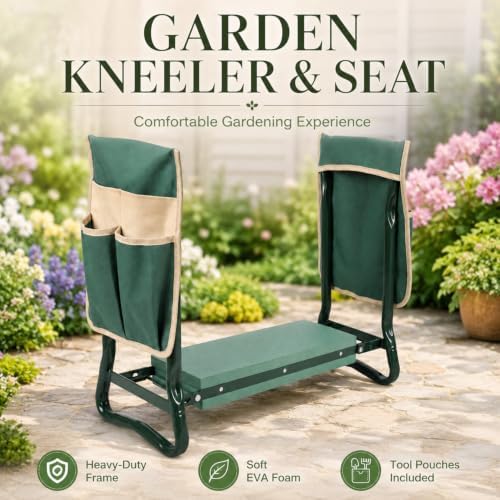 Garden Kneeler and Seat with Tool Pouches, Foldable, EVA Foam Pad - Image 4