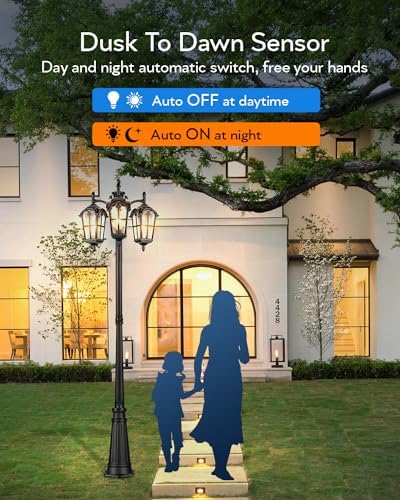 VIANIS Outdoor Post Lights Dusk to Dawn, 3-Head Aluminum Anti-Rust Vintage - Image 2