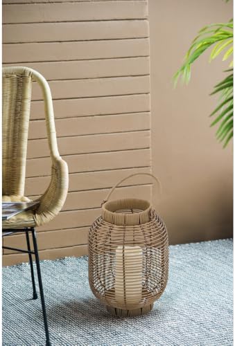 Elegant Poly Rattan Outdoor Lantern with Warm White LED Candle for Patio, Deck, and Garden Decor (Brown + Plastic+Rattan-2) - Image 5