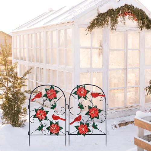 hogardeck Outdoor Christmas Decorations, 2 Pcs Metal Fence Floral Decorative Garden Stakes with Poinsettia Red Birds for Christmas Decor, Yard Signs for Garden Lawn Patio Home - Image 7
