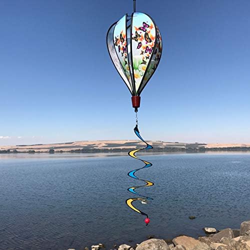 In the Breeze Butterfly Swarm 6-Panel Kinetic Hot Air Balloon Wind Spinner,11" W x 17" H, 26" Tail,1052 - Image 3