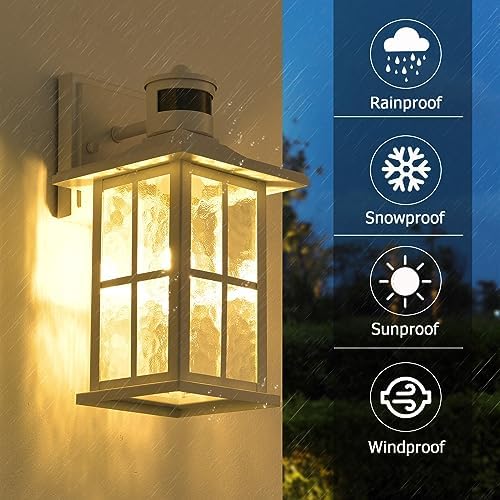 Motion Sensor Outdoor Wall Light White Dusk to Dawn Exterior Porch Lantern - Image 5