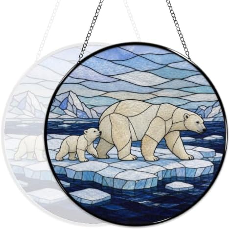 Polar Bear Mom Cub Stained Glass Suncatcher 11.8" Colorful Window Hanging Ornament, Sun Catcher Decor for Bathroom Front Door Living Room Home Wall Garden - Image 5