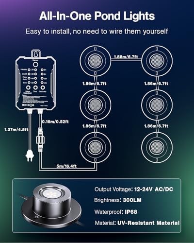 HIBOITEC RGBWW Underwater LED Pond Light with 12V Timer Transformer, 12Head - Image 2