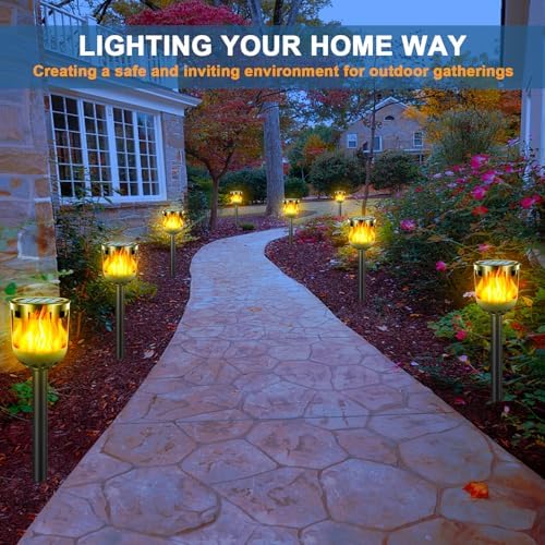 Solar Tiki Torches with Flickering Flame - Solar Lights Outdoor Waterproof, Auto On/Off, Solar-Powered Decorative Lighting for Garden, Yard, Landscape, Patio, Driveway, Walkway, Pathway (12) - Image 5