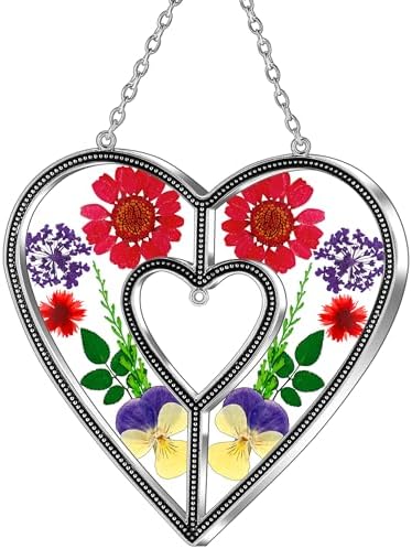 KY&BOSAM DIY Gift Heart Suncatcher Pressed Flower Glass for Window Hanging by KYBOSAM