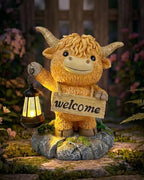Solar Garden Statue Highland Cow, Whimsical Farm Animal Outdoor Decor with Lantern, Waterproof Resin Garden Yard Patio Gift for Mom Grandma Women by 365RUSTIC