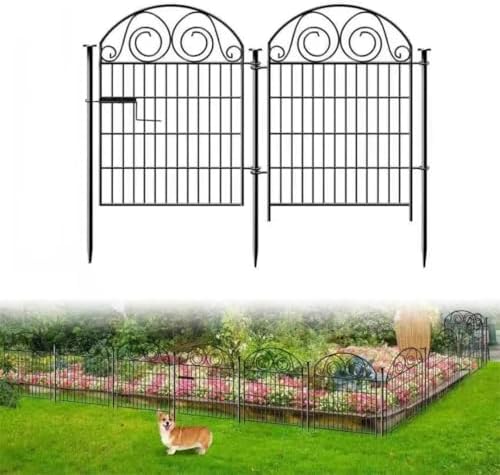 Getlay Tall Garden Fence with Gate, 32 Inch(H) 2 Panels Total Length 4.4 Ft Dog Fencing Outdoor, Decorative Fences for Garden, Dog Digging Fence│Patented by Getlaygardenfence