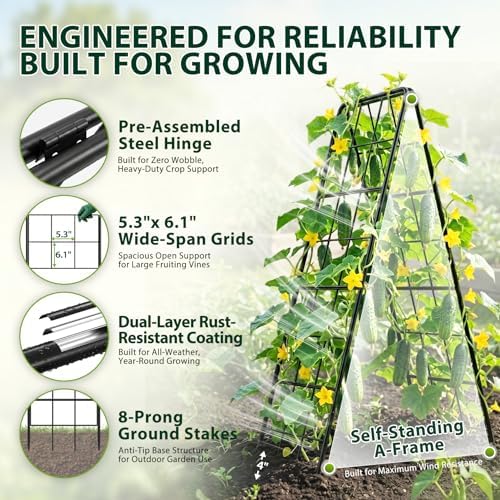2 Pack 50" Tall A Frame Trellis for Climbing Plants Outdoor (50" X 17") – Heavy Duty Garden Adjustable Trellis, Metal Trellis for Cucumbers, Beans, Tomatoes, Grapes, and Vining Vegetables - Image 4