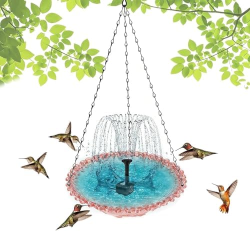 Solar Cascade Hanging Bird Bath Fountain, 3 Layers Hanging Solar Bird Bath Fountain, Large Humming Birds Baths Fountains, Solar Powered Pump for Outdoor Garden Backyard Patio Lawn (D) by Unknown