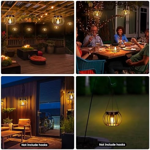 Outdoor Solar Hanging Lanterns, Black, Large, Set of 2 - Image 4