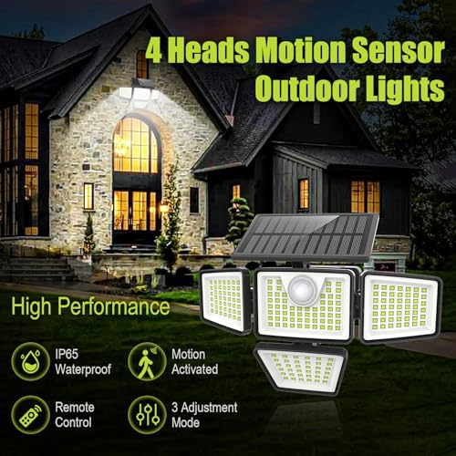 daphino 3000LM Solar Lights, Motion Sensor Outdoor Lights, 4-Head, 2 Pack - Image 3