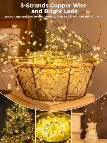 4PACK 33FT 100LEDs Solar Fairy Lights,Green Wire,Warm White - Image 3