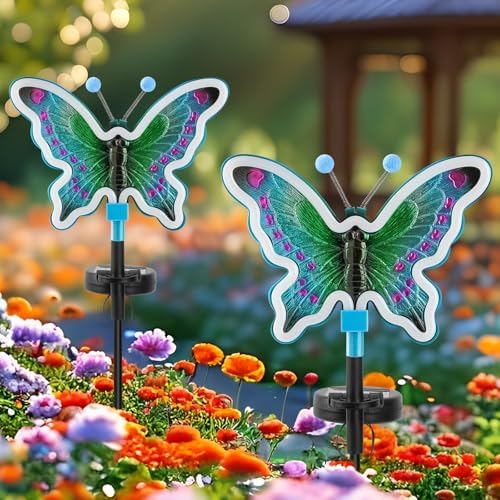 Solar Butterfly Lights Outdoor,Butterfly Solar Lights for Outside, Solar Garden Decor, Outdoor Garden neon Lights,Pathway Butterfly Lights, Gifts for mom (Light Blue,2pack) - Image 5