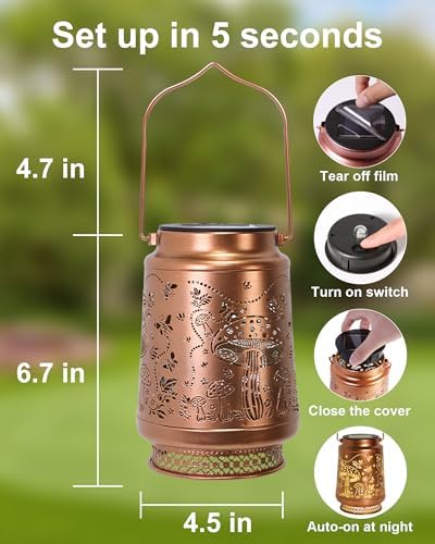 Mushroom Gifts for Women Mushroom Decor Solar Lantern Birthday Gifts Mothers Day Gifts for Mom Grandma Sister Friend Garden Decor Metal Solar Lights Outside Decor for Backyard Patio Porch Lawn Pathway - Image 4