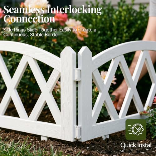 WORTH 8-Pack Short Plastic Garden Fence, White Decorative Border Fence with Pickets, 10 in. H x 16 ft. Total Length Interlocking Landscape Edging for Flower Beds, Lawn, Indoor Outdoor Use - Image 3