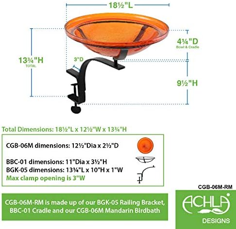 Achla Designs CGB-06M-RM 12 Inch Mandarin Crackle Rail Mount Bracket Birdbath - Image 2