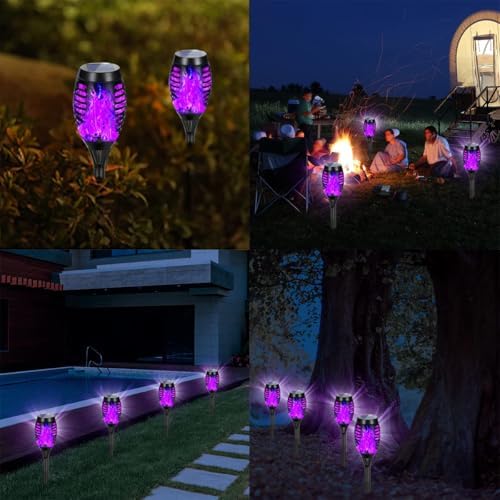 Solar Lights Outdoor Decorations, Upgraded Purple Flickering Flame, Waterproof Halloween Torch Lights, Tiki Torches for Outside Patio Pathway Decor, 6 Pack (8) - Image 7