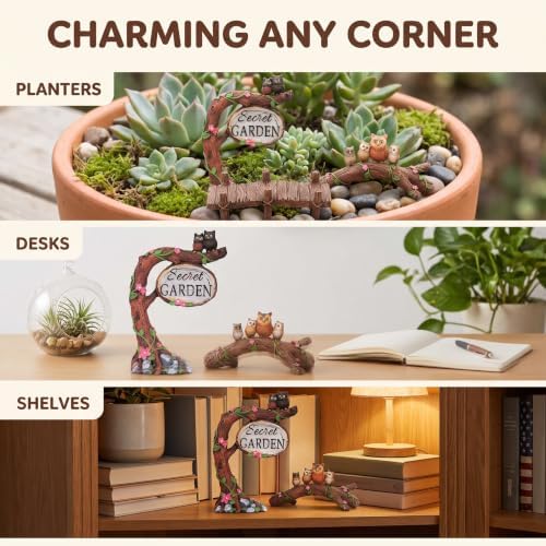 3Pcs Fairy Garden Accessories, Miniature Garden Ornaments Micro Landscape Decorations Owl Signs, Bridges, Owl Branches Set for DIY Terrarium Potted Plants Dollhouse Desk Decor(Branches Set) - Image 3