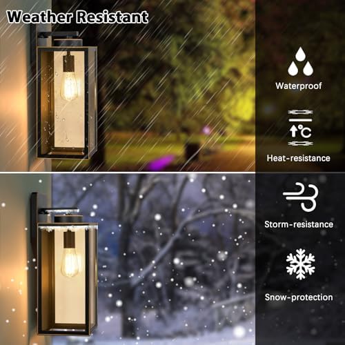 BesLowe 15’’ Large Outdoor Wall Lights, Porch Lights Black with Gold Trim - Image 2
