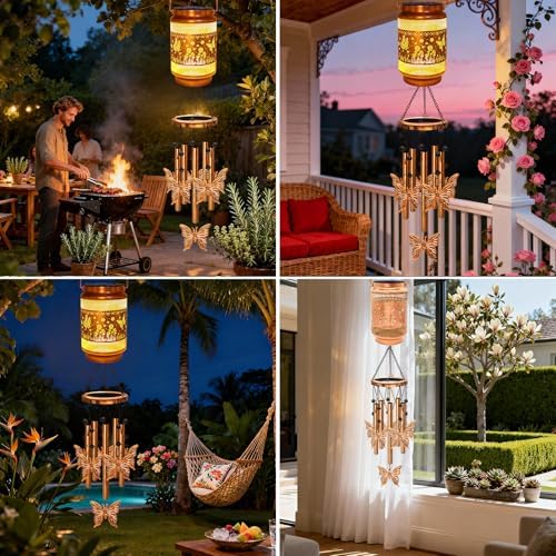 2 Pack Butterfly Solar Wind Chimes for Outside, Gifts for Mom Women Grandma Birthday Memorial Teacher, 32" Windchimes Outdoor Decor Hanging Solar Lantern for Garden Porch Patio Backyard - Image 6
