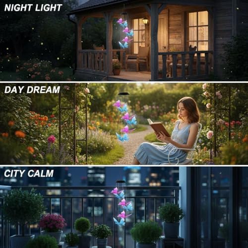 Solar Butterfly Wind Chimes, Pink & Blue Color Changing LED Mobile, Waterproof Solar Powered Wind Chimes Lights, Butterfly Decor for Outdoor Patio, Yard, Garden, Unique - Image 6