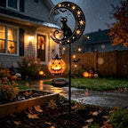 Solar Halloween Black Cat & Pumpkin Moon Metal Garden Stake Light, Waterproof Solar Outdoor Decor, Auto Dusk Light Ornament for Yard Lawn Patio Pathway - Image 5
