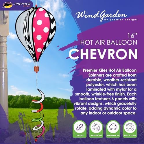 Hot Air Balloon Hanging Garden Spinner 16" - Vibrant Chevron Design, Weather-Resistant Outdoor Decor, Durable & Lightweight for Patios, Yards, and Gardens - Eye-Catching Wind Spinner - Image 2