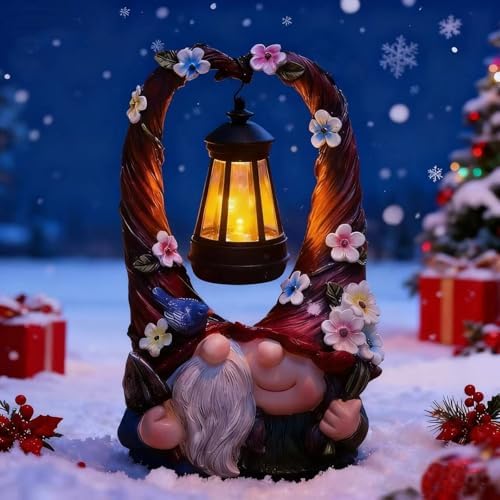 Joint Honglin Outdoor Garden Couple Gnome Statue with Hanging Lantern - Image 3