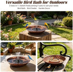 Solar Bird Bath for Outside, 13" Vintage Metal Bird Bath - Image 7