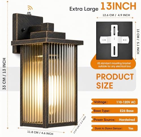 13" Black Brush Gold Dusk to Dawn Wall-Mounted Porch Light - Image 7
